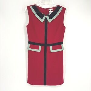 Kling Space Capsule Red Mod Shift Dress Peter Pan Collar Colorblock Size 2